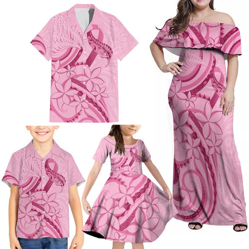 Aotearoa Maori Family Matching Off Shoulder Maxi Dress and Hawaiian Shirt Pink Fern Ribbons - Aussie Hoodie