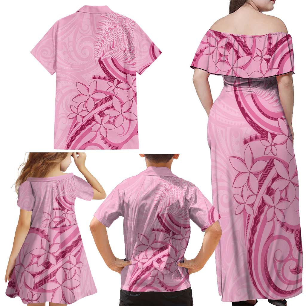 Aotearoa Maori Family Matching Off Shoulder Maxi Dress and Hawaiian Shirt Pink Fern Ribbons - Aussie Hoodie