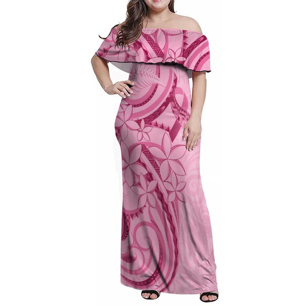 Aotearoa Maori Family Matching Off Shoulder Maxi Dress and Hawaiian Shirt Pink Fern Ribbons - Aussie Hoodie