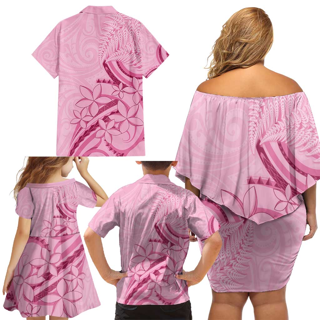 Aotearoa Maori Family Matching Off Shoulder Short Dress and Hawaiian Shirt Pink Fern Ribbons - Aussie Hoodie