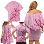 Aotearoa Maori Family Matching Off Shoulder Short Dress and Hawaiian Shirt Pink Fern Ribbons - Aussie Hoodie
