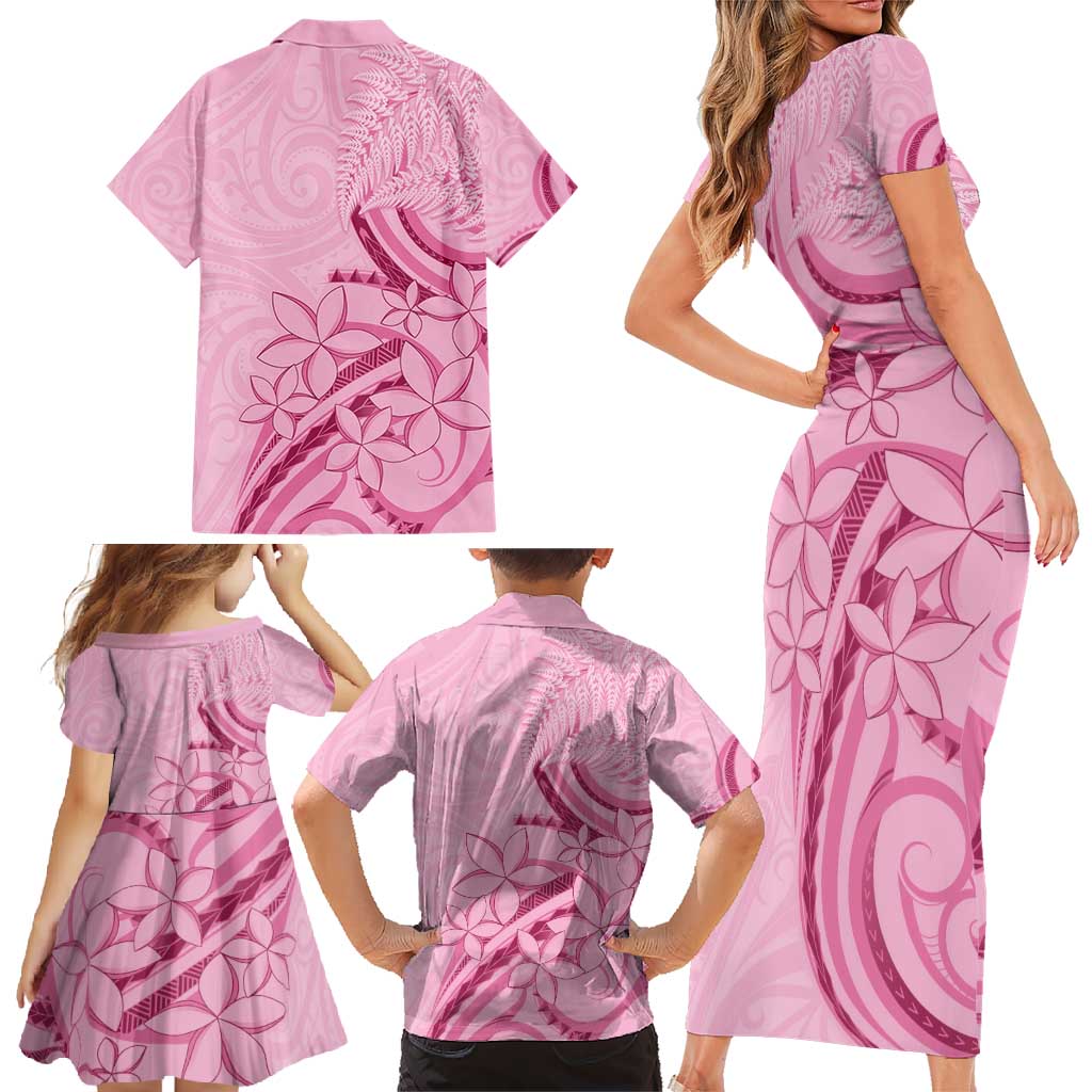 Aotearoa Maori Family Matching Short Sleeve Bodycon Dress and Hawaiian Shirt Pink Fern Ribbons - Aussie Hoodie