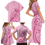 Aotearoa Maori Family Matching Short Sleeve Bodycon Dress and Hawaiian Shirt Pink Fern Ribbons - Aussie Hoodie
