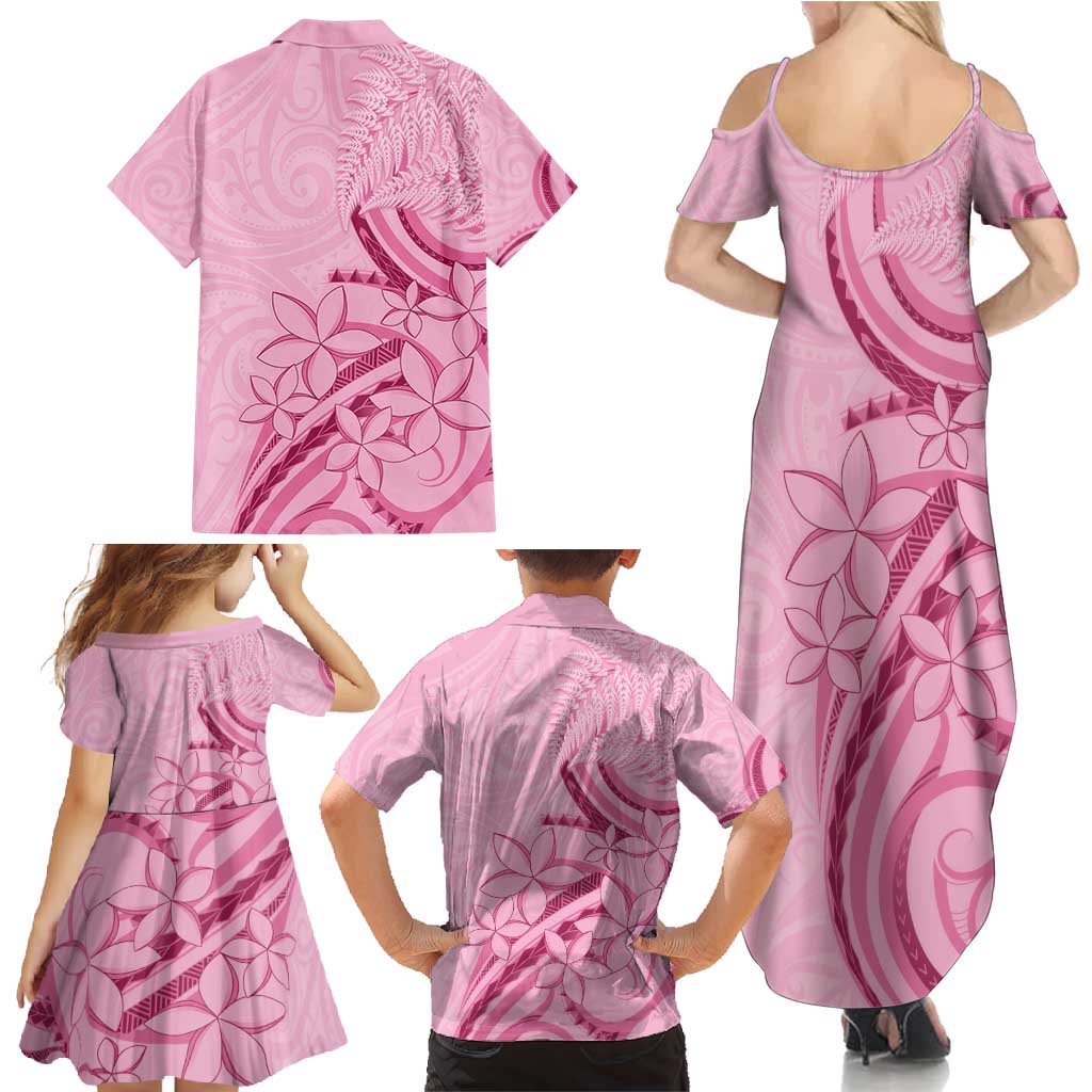 Aotearoa Maori Family Matching Summer Maxi Dress and Hawaiian Shirt Pink Fern Ribbons - Aussie Hoodie