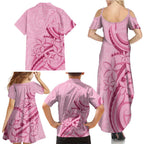 Aotearoa Maori Family Matching Summer Maxi Dress and Hawaiian Shirt Pink Fern Ribbons - Aussie Hoodie