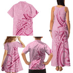 Aotearoa Maori Family Matching Tank Maxi Dress and Hawaiian Shirt Pink Fern Ribbons - Aussie Hoodie