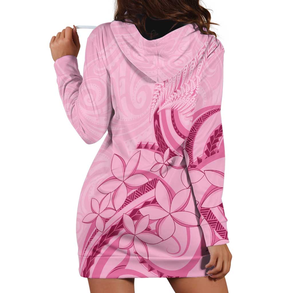 Aotearoa Maori Hoodie Dress Pink Fern Ribbons - Aussie Hoodie
