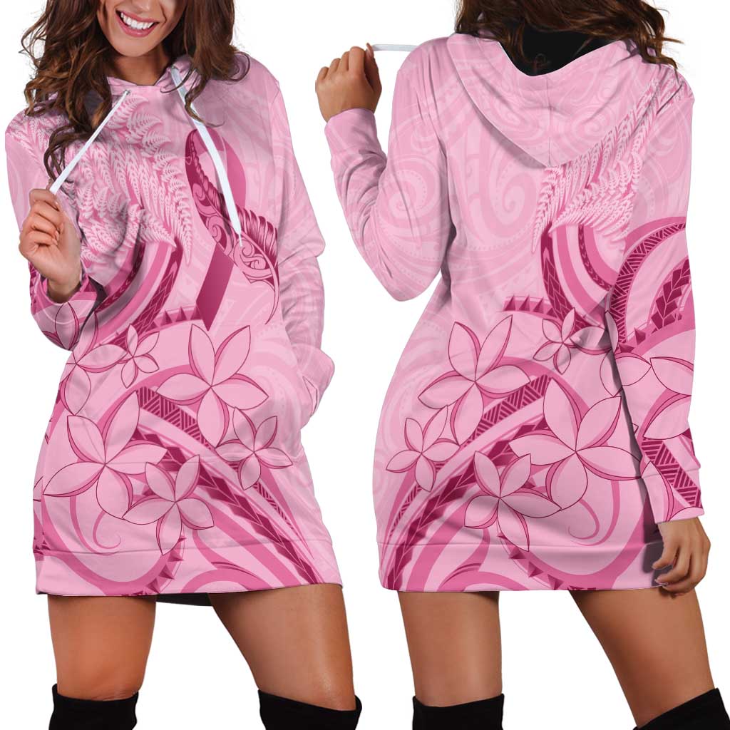 Aotearoa Maori Hoodie Dress Pink Fern Ribbons - Aussie Hoodie