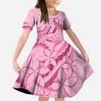 Aotearoa Maori Kid Short Sleeve Dress Pink Fern Ribbons - Aussie Hoodie
