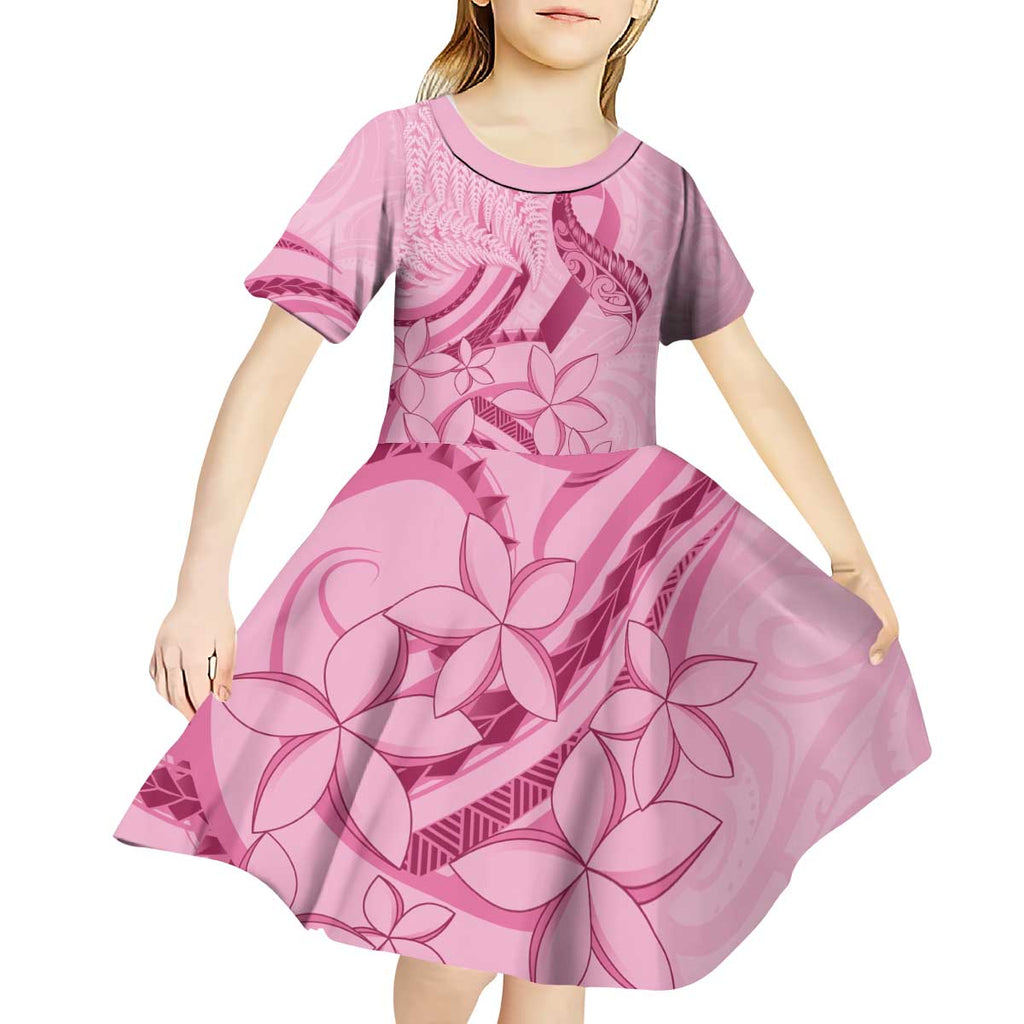 Aotearoa Maori Kid Short Sleeve Dress Pink Fern Ribbons - Aussie Hoodie