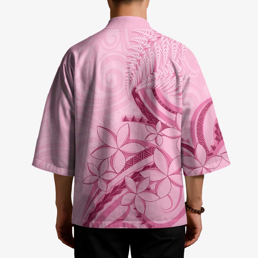 Aotearoa Maori Kimono Pink Fern Ribbons - Aussie Hoodie