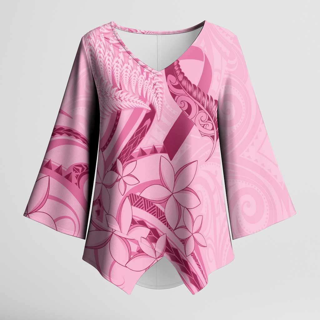 Aotearoa Maori Kimono Sleeve Blouse Pink Fern Ribbons - Aussie Hoodie