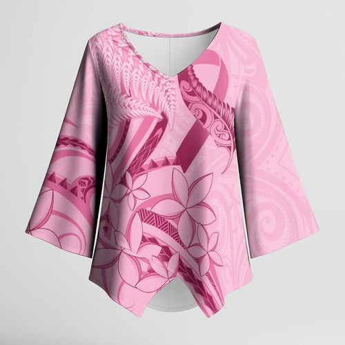 Aotearoa Maori Kimono Sleeve Blouse Pink Fern Ribbons - Aussie Hoodie