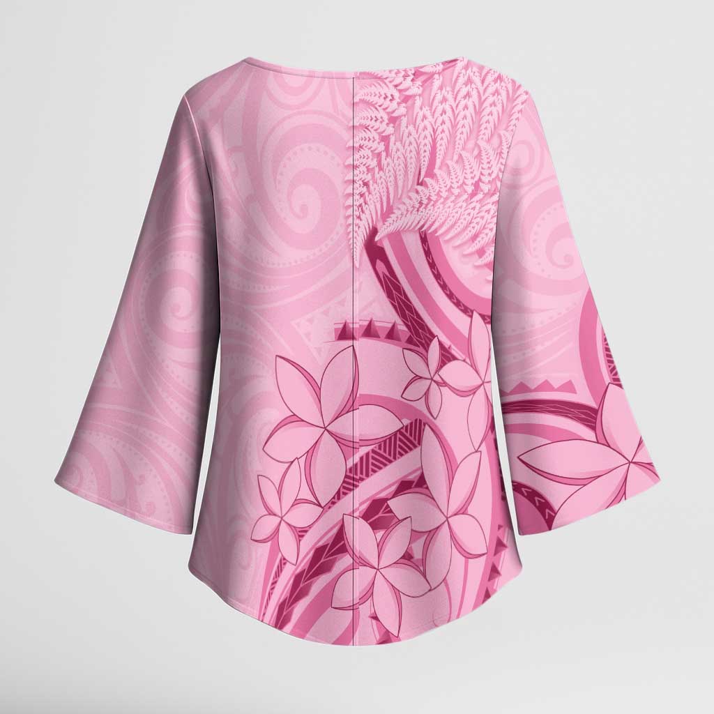 Aotearoa Maori Kimono Sleeve Blouse Pink Fern Ribbons - Aussie Hoodie