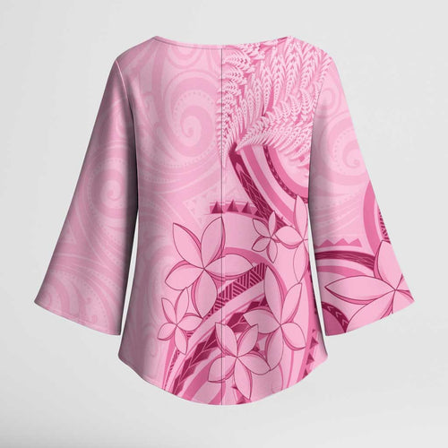 Aotearoa Maori Kimono Sleeve Blouse Pink Fern Ribbons - Aussie Hoodie