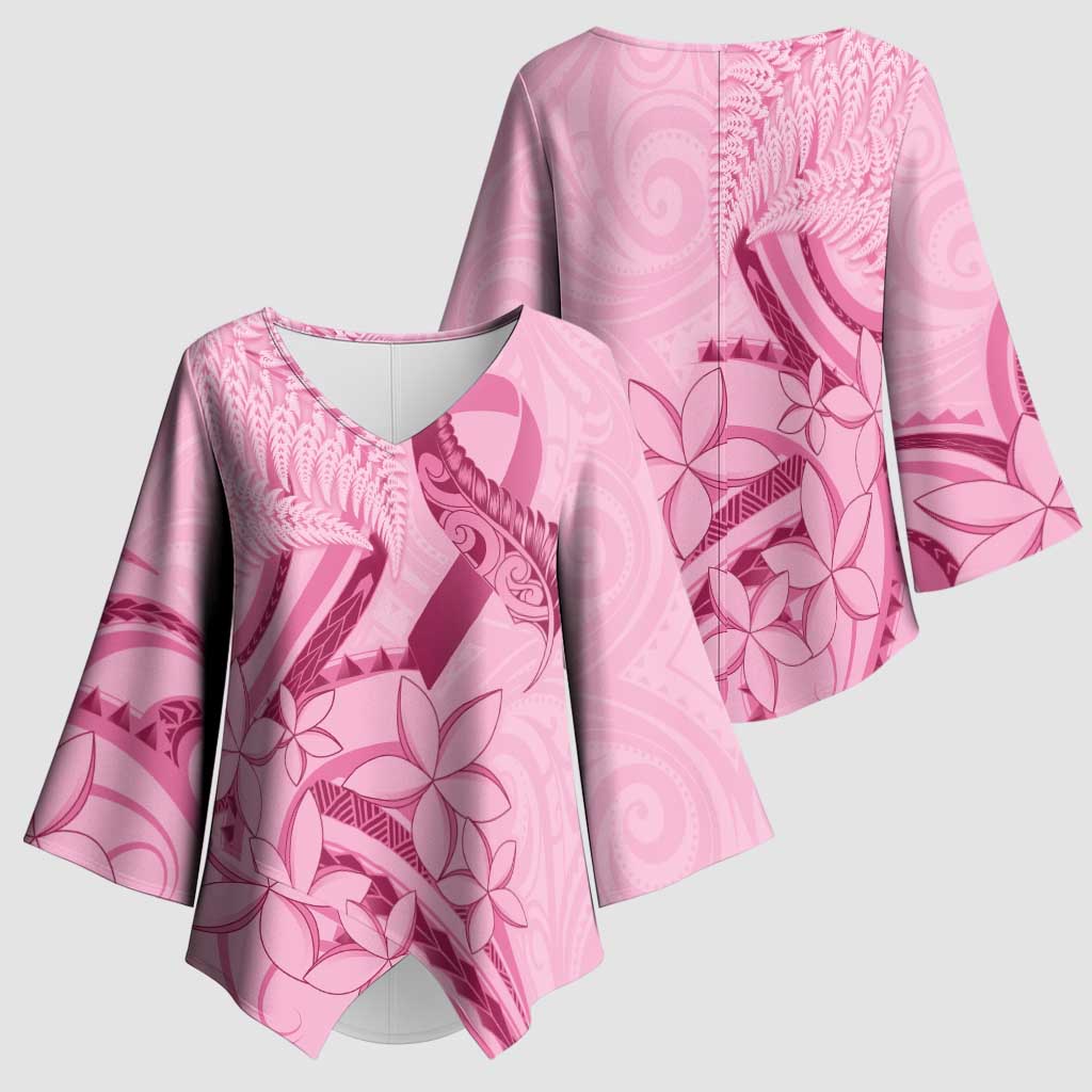 Aotearoa Maori Kimono Sleeve Blouse Pink Fern Ribbons - Aussie Hoodie