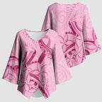 Aotearoa Maori Kimono Sleeve Blouse Pink Fern Ribbons - Aussie Hoodie