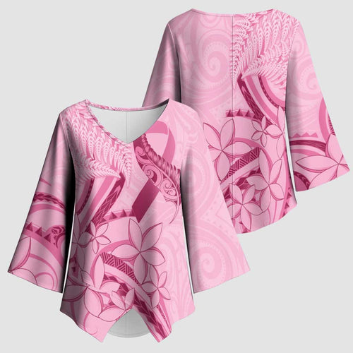 Aotearoa Maori Kimono Sleeve Blouse Pink Fern Ribbons - Aussie Hoodie