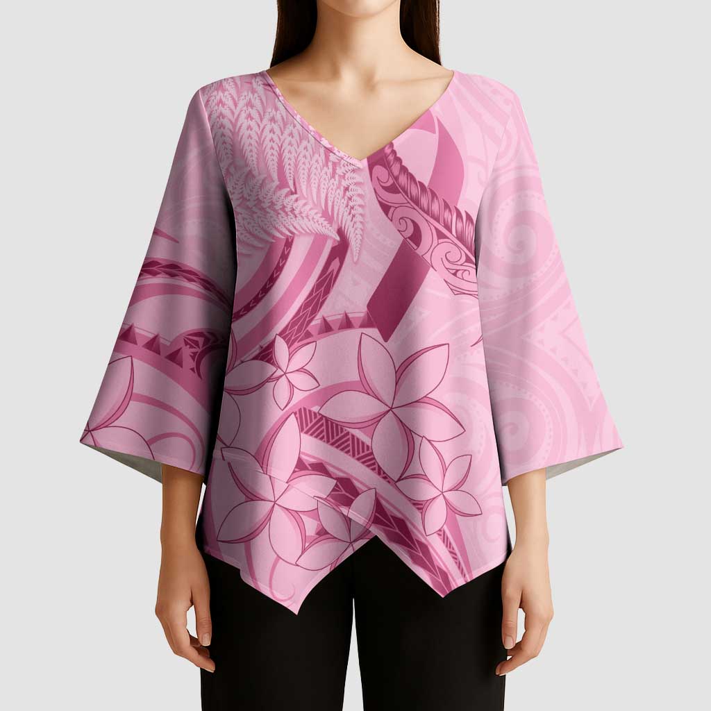 Aotearoa Maori Kimono Sleeve Blouse Pink Fern Ribbons - Aussie Hoodie