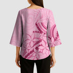 Aotearoa Maori Kimono Sleeve Blouse Pink Fern Ribbons - Aussie Hoodie
