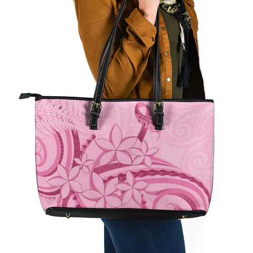 Aotearoa Maori Leather Tote Bag Pink Fern Ribbons - Aussie Hoodie
