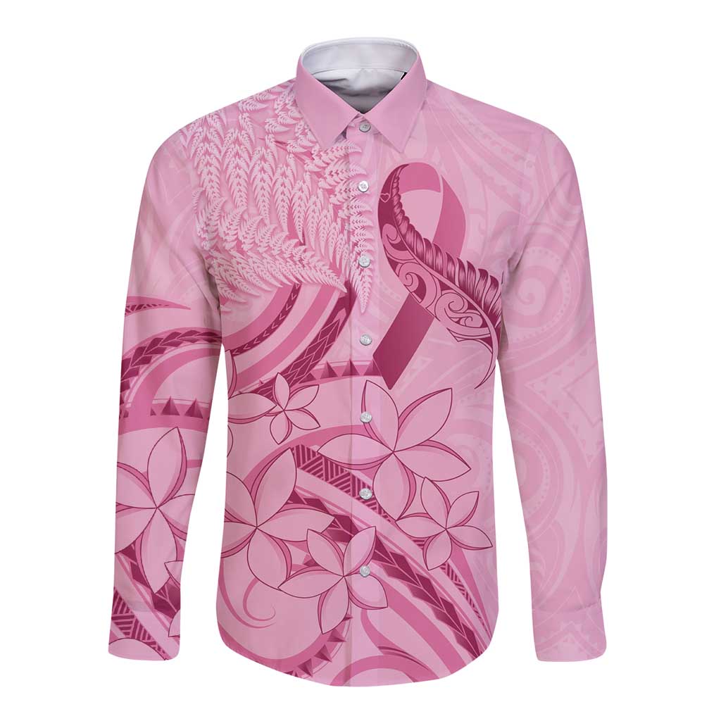 Aotearoa Maori Long Sleeve Button Shirt Pink Fern Ribbons - Aussie Hoodie