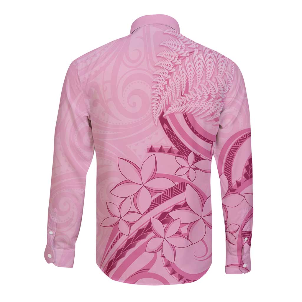 Aotearoa Maori Long Sleeve Button Shirt Pink Fern Ribbons - Aussie Hoodie