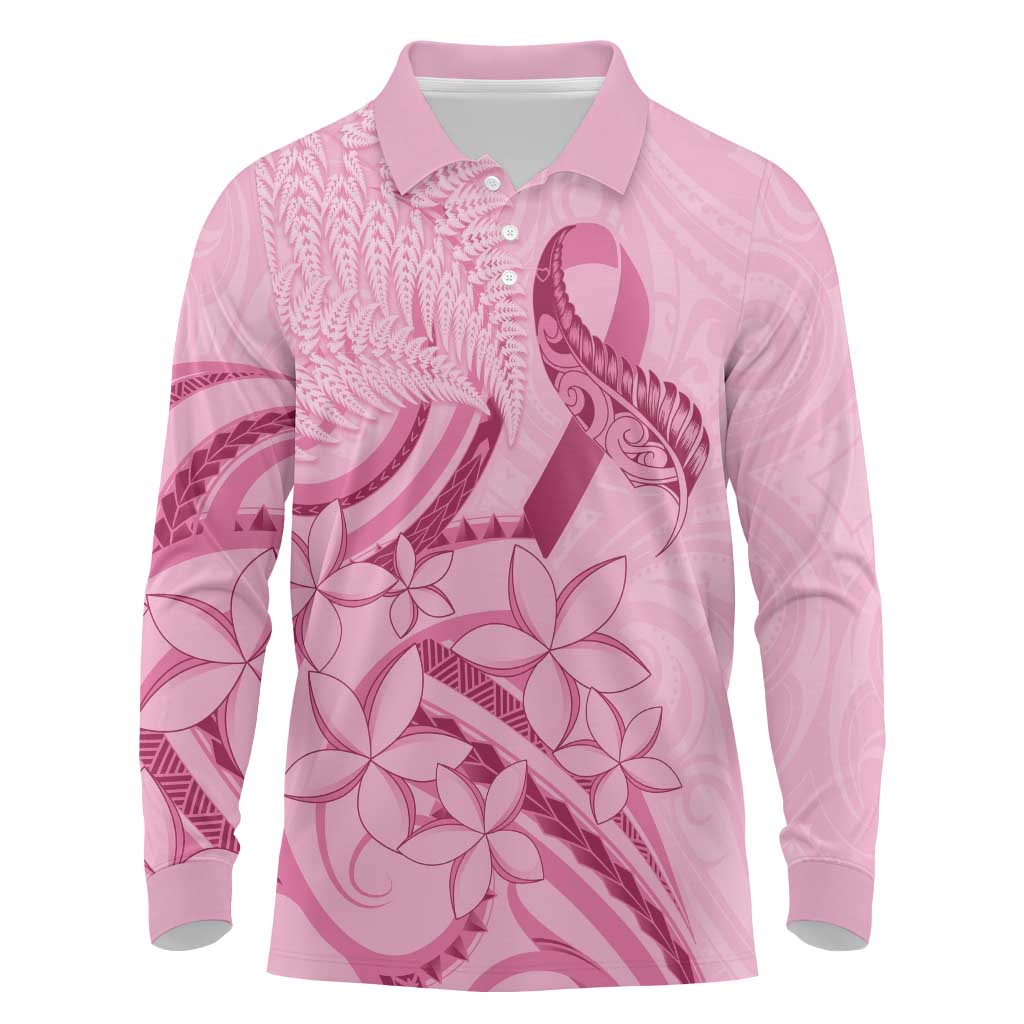 Aotearoa Maori Long Sleeve Polo Shirt Pink Fern Ribbons - Aussie Hoodie