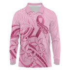 Aotearoa Maori Long Sleeve Polo Shirt Pink Fern Ribbons - Aussie Hoodie