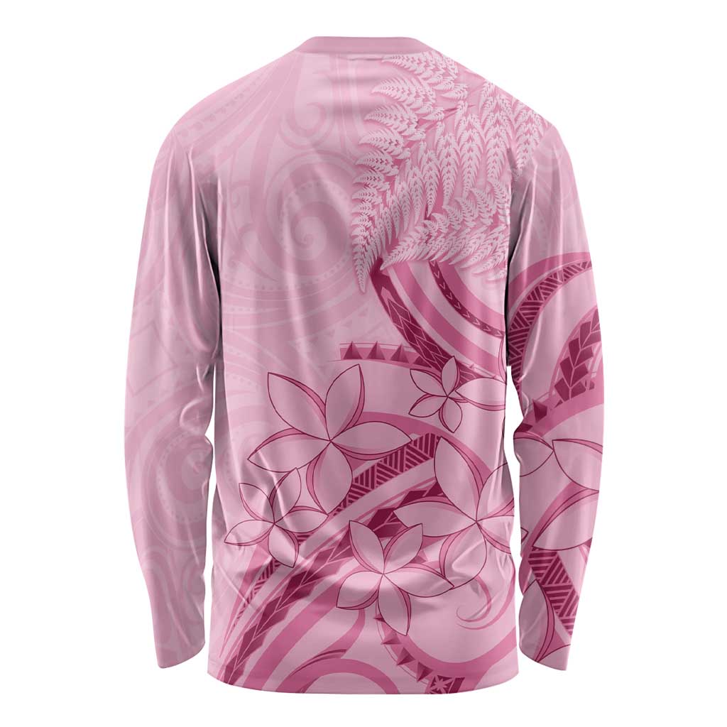 Aotearoa Maori Long Sleeve Shirt Pink Fern Ribbons - Aussie Hoodie