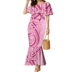 Aotearoa Maori Mermaid Dress Pink Fern Ribbons - Aussie Hoodie