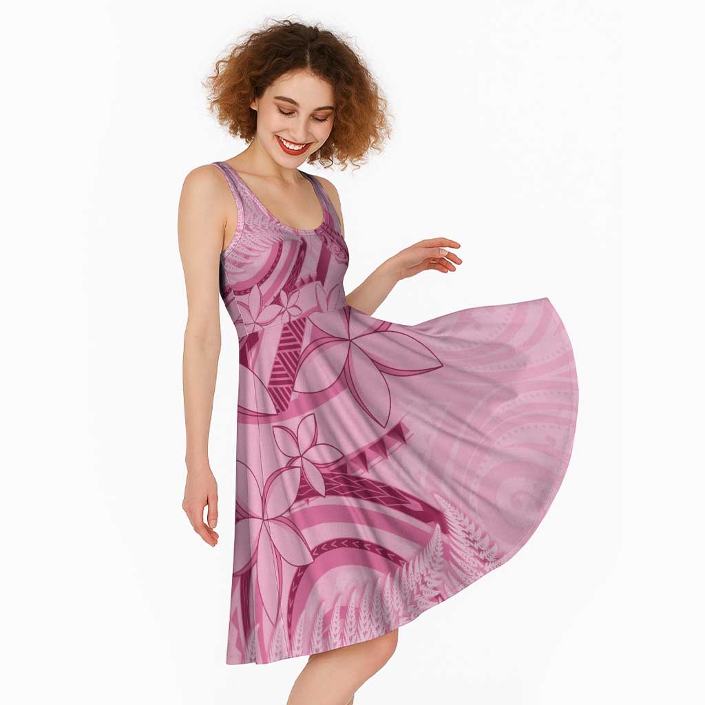 Aotearoa Maori Midi Dress Pink Fern Ribbons - Aussie Hoodie
