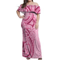 Aotearoa Maori Off Shoulder Maxi Dress Pink Fern Ribbons - Aussie Hoodie