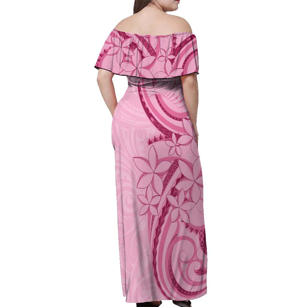 Aotearoa Maori Off Shoulder Maxi Dress Pink Fern Ribbons - Aussie Hoodie
