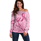 Aotearoa Maori Off Shoulder Sweater Pink Fern Ribbons - Aussie Hoodie
