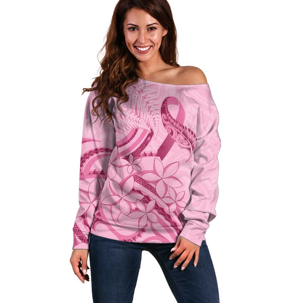 Aotearoa Maori Off Shoulder Sweater Pink Fern Ribbons - Aussie Hoodie