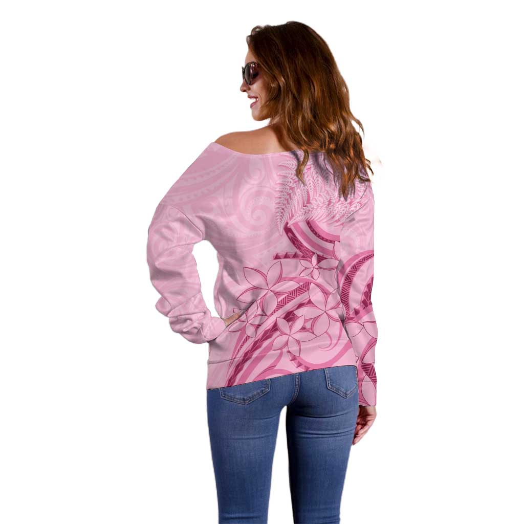 Aotearoa Maori Off Shoulder Sweater Pink Fern Ribbons - Aussie Hoodie