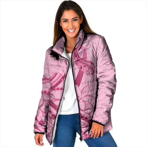 Aotearoa Maori Padded Jacket Pink Fern Ribbons - Aussie Hoodie