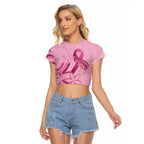 Aotearoa Maori Raglan Cropped T Shirt Pink Fern Ribbons - Aussie Hoodie