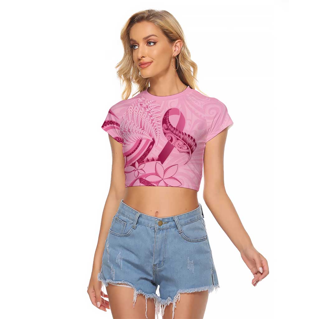 Aotearoa Maori Raglan Cropped T Shirt Pink Fern Ribbons - Aussie Hoodie