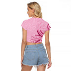 Aotearoa Maori Raglan Cropped T Shirt Pink Fern Ribbons - Aussie Hoodie