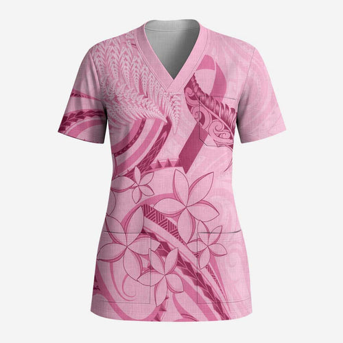 Aotearoa Maori Scrub Top Pink Fern Ribbons - Aussie Hoodie