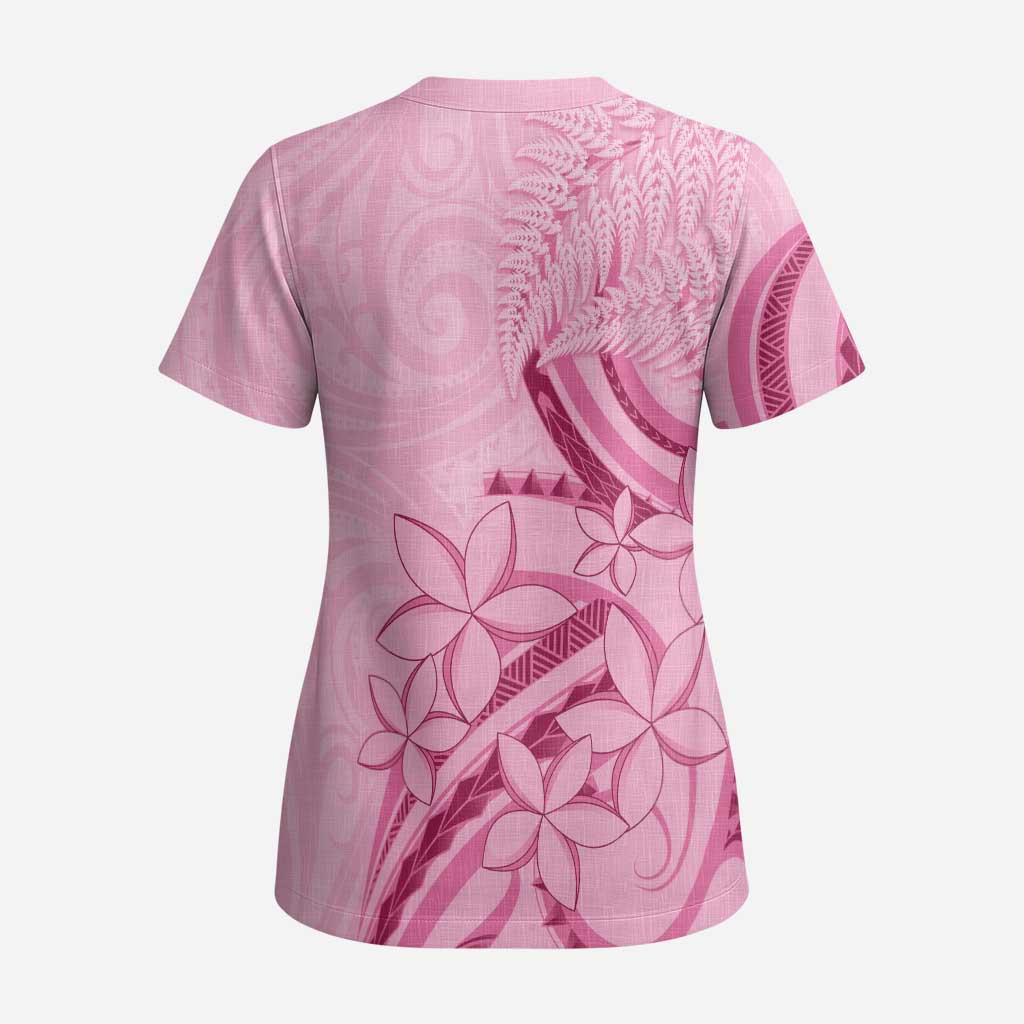 Aotearoa Maori Scrub Top Pink Fern Ribbons - Aussie Hoodie