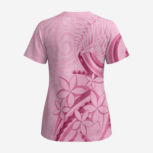 Aotearoa Maori Scrub Top Pink Fern Ribbons - Aussie Hoodie