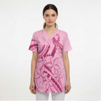 Aotearoa Maori Scrub Top Pink Fern Ribbons - Aussie Hoodie