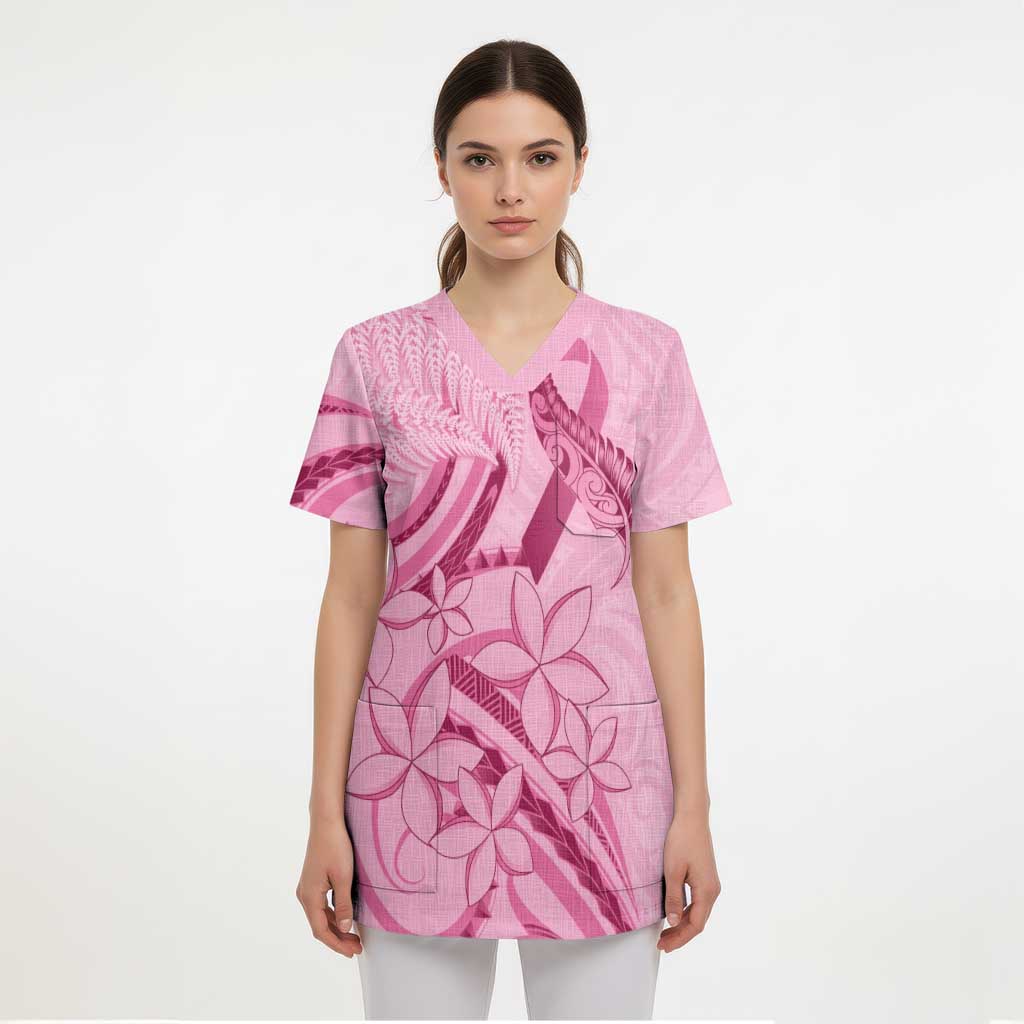 Aotearoa Maori Scrub Top Pink Fern Ribbons - Aussie Hoodie