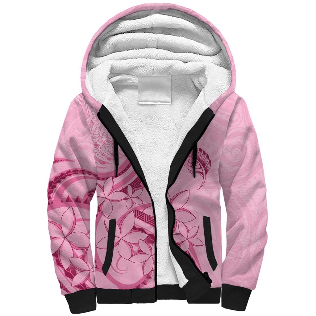 Aotearoa Maori Sherpa Hoodie Pink Fern Ribbons - Aussie Hoodie