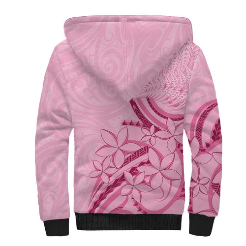 Aotearoa Maori Sherpa Hoodie Pink Fern Ribbons - Aussie Hoodie