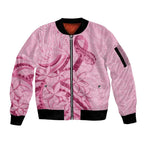 Aotearoa Maori Sleeve Zip Bomber Jacket Pink Fern Ribbons - Aussie Hoodie