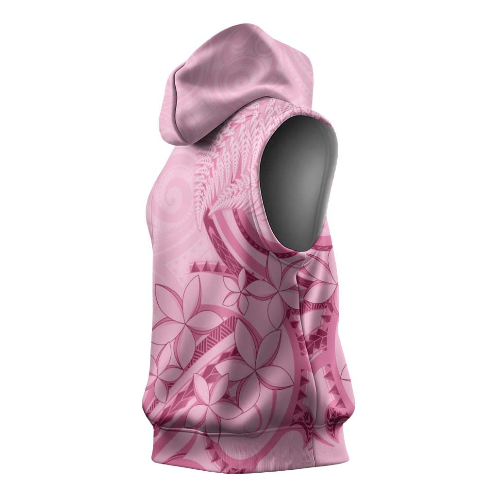 Aotearoa Maori Sleeveless Hoodie Pink Fern Ribbons - Aussie Hoodie